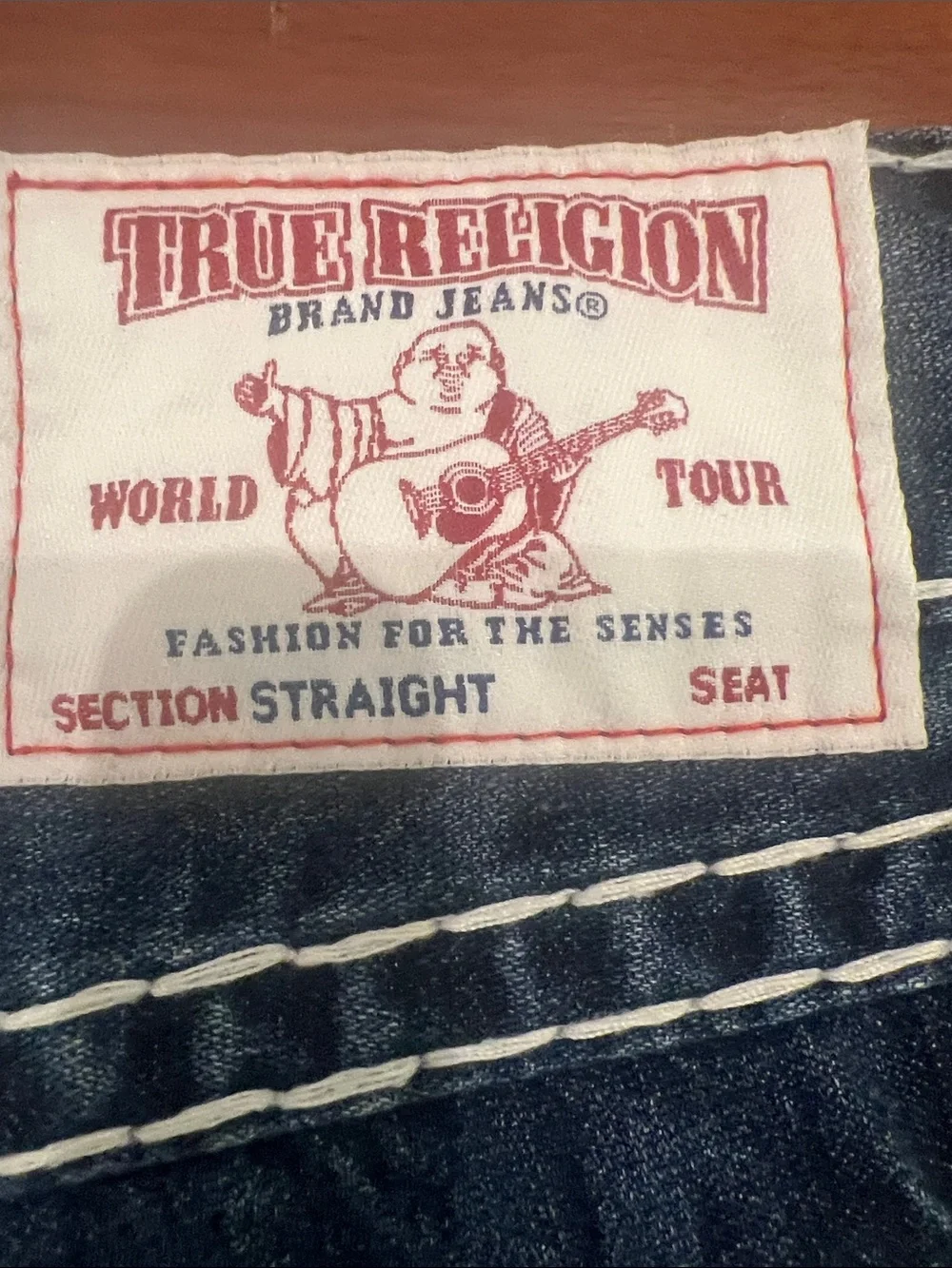 True Religion Ricky Straight Leg Dark Blue Denim Jeans with Contrast Stitching
